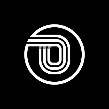O capital letter made of of three white stripes enclosed in a circle . Overlapping with shadows monogram, , emblem. Trendy design.のイラスト素材