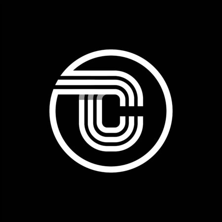 C capital letter made of of three white stripes enclosed in a circle . Overlapping with shadows monogram, , emblem. Trendy design.のイラスト素材