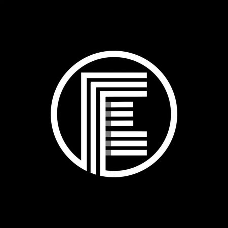 E capital letter made of of three white stripes enclosed in a circle . Overlapping with shadows monogram, , emblem. Trendy design.のイラスト素材
