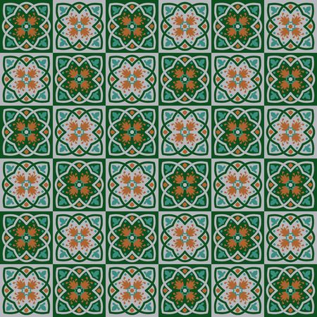 Gorgeous seamless pattern from colorful floral Moroccan, Portuguese tiles, Azulejo, ornaments. Can be used for wallpaper, pattern fills, web page background,surface textures.のイラスト素材