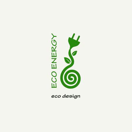 Eco Energy. Symbolic sprout plant spiral and plug. Template for creating logos, emblems, monograms.のイラスト素材