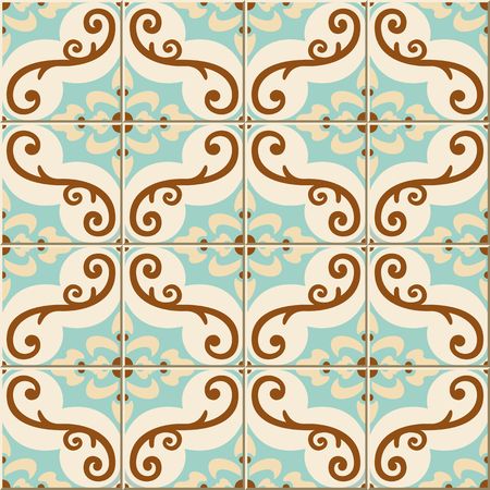 Gorgeous seamless pattern from colorful floral Moroccan, Portuguese tiles, Azulejo, ornaments. Can be used for wallpaper, pattern fills, web page background,surface textures.のイラスト素材