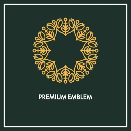 Conceptual template vector round design and monogram concept in trendy linear style, floral badge, emblem for fashion, beauty and jewelry industryのイラスト素材
