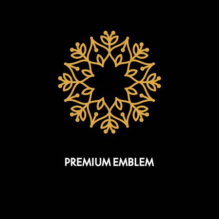 Conceptual template vector round design and monogram concept in trendy linear style, floral badge, emblem for fashion, beauty and jewelry industryのイラスト素材