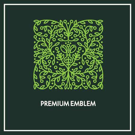 Conceptual template vector design and monogram concept in trendy linear style, floral badge, emblem for fashion, beauty and jewelry industryのイラスト素材