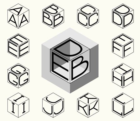 Set 1 template of the letters inscribed in the three sides of the cube, hexagon. To create monograms, logos and emblemsのイラスト素材