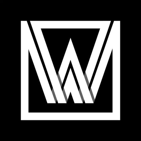 Capital letter W From white stripe enclosed in a square . Overlapping with shadows monogram, logo, emblem. Trendy design.のイラスト素材
