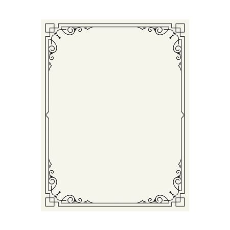 Vector vintage border frame engraving with retro ornament pattern in antique rococo style decorative designのイラスト素材