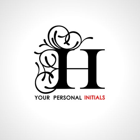 Capital letter H. Decorated with vegetable ornament. Template for your logo, emblems, monograms, initials.のイラスト素材