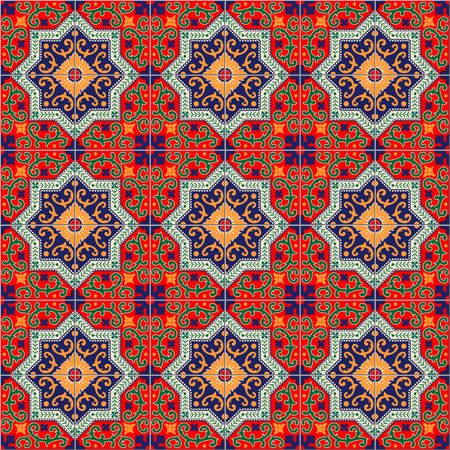 Gorgeous seamless pattern white colorful Moroccan, Portuguese tiles, Azulejo, ornaments. Can be used...