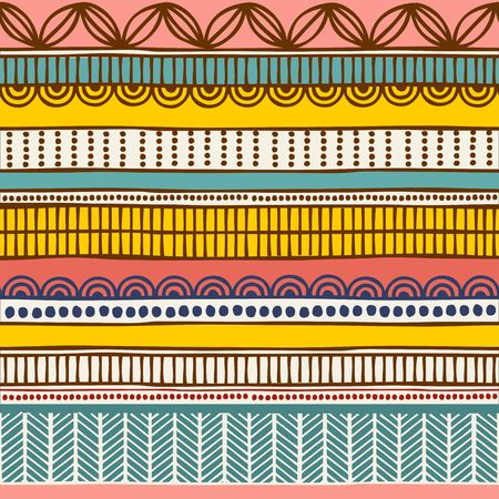Vector ethnic seamless pattern. Hand drawn tribal striped ornament. Design concept for fashion print, backgrounds, greeting cards, holiday package and wrapping. Purple, green and orange colors.の写真素材