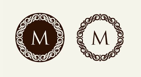 Monogram in baroque style floral ornament. Can be used for logos, wedding designs.のイラスト素材