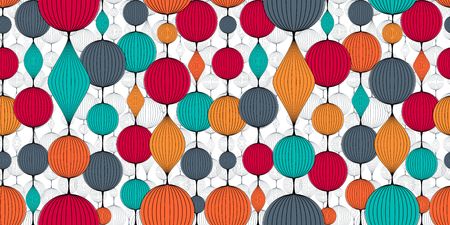Seamless abstract wallpaper, pattern. Colorful garlands of bulk ballsの写真素材