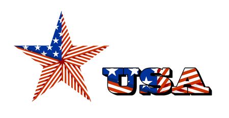 American star folded from the American flag and the inscription USA from the American flag. Beautiful and fashionable symbols for illustrationsのイラスト素材