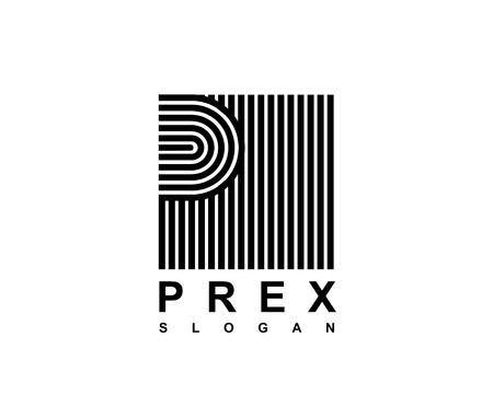 Capital letter P is inscribed in a square.. Modern template for monograms, logos, emblems, initials. Made of black stripes overlapping with shadows.のイラスト素材