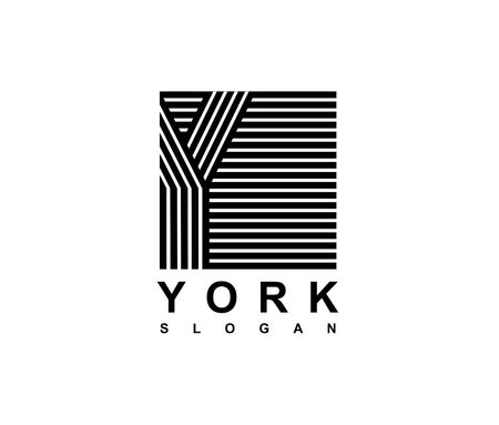 Capital letter Y is inscribed in a square.. Modern template for monograms, logos, emblems, initials. Made of black stripes overlapping with shadowsのイラスト素材