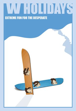 Minimalist winter poster. Landscape with Snowboards, vector illustration.のイラスト素材