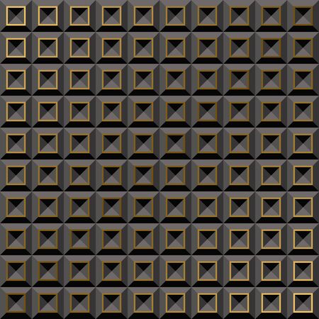 Seamless Black volume 3D background of geometric shapes with gold accents. Templates for wallpaper, printing products, interiors, web design, packaging. Vector.のイラスト素材
