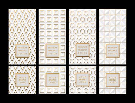 Set Template for package or flyer from Luxury background made by White geometric shapes with gold accents for cosmetic or perfume or for package of tea or for alcohol label or for advertising jewelryのイラスト素材