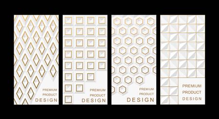 Set Template for package or flyer from Luxury background made by White geometric shapes with gold accents for cosmetic or perfume or for package of tea or for alcohol label or for advertising jewelryのイラスト素材