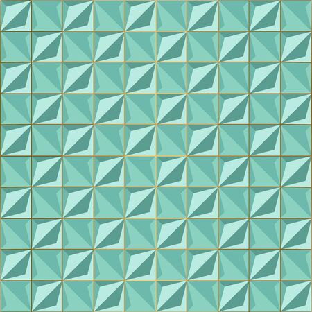 Seamless Green volume 3D background of geometric shapes with gold accents. Templates for wallpaper, printing products, interiors, web design, packaging. Vectorのイラスト素材