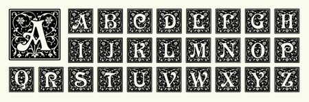 Vintage set capital letters, floral Monograms and beautiful filigree font. Art Deco, Nouveau, Modern style.のイラスト素材