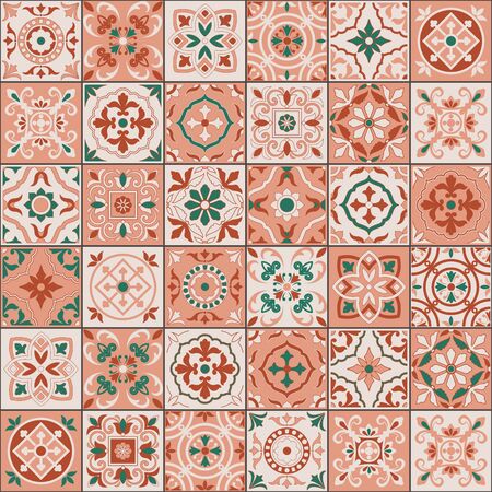 Mediterranean seamless pattern from mix Moroccan tiles, Azulejos ornaments. Can be used for wallpaper, pattern fills, web page background,surface textures. Vectorのイラスト素材