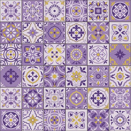 Mediterranean seamless pattern from mix Moroccan tiles, Azulejos ornaments. Can be used for wallpaper, pattern fills, web page background,surface textures. Vectorのイラスト素材