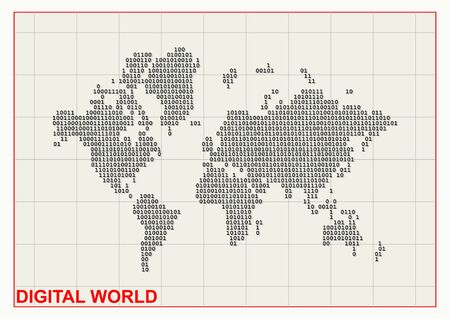 Digital World. Creative World Map Made up of Binary Code. Vector illustrationのイラスト素材