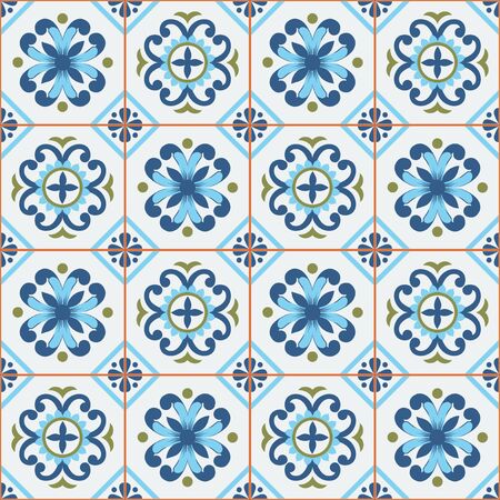 Mediterranean seamless pattern from Moroccan tiles, Azulejos ornaments. Can be used for wallpaper, pattern fills, web page background,surface textures. Vectorのイラスト素材