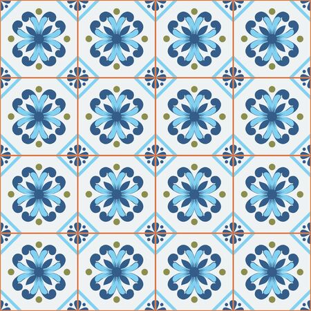 Mediterranean seamless pattern from Moroccan tiles, Azulejos ornaments. Can be used for wallpaper, pattern fills, web page background,surface textures. Vectorのイラスト素材