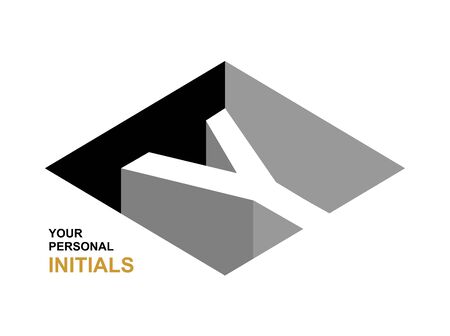 Isometric letter Y. Template for creating logos, emblems, monograms. Black and white . 3D art symbol. Vectorのイラスト素材