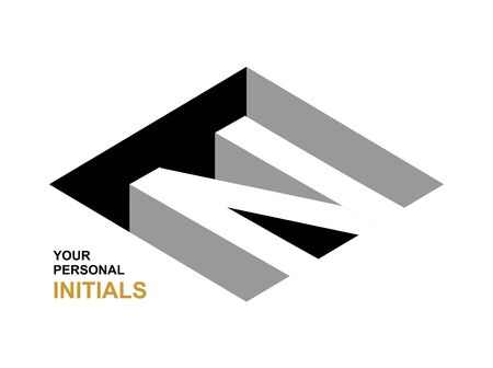 Isometric letter N. Template for creating logos, emblems, monograms. Black and white . 3D art symbol. Vectorのイラスト素材