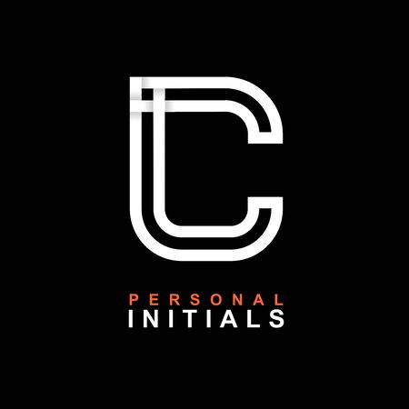 Capital letter C. Created from interwoven white stripes with shadows on a black background. Template for creating logo, emblems, monograms, personal initials, corporate identity. Vectorのイラスト素材