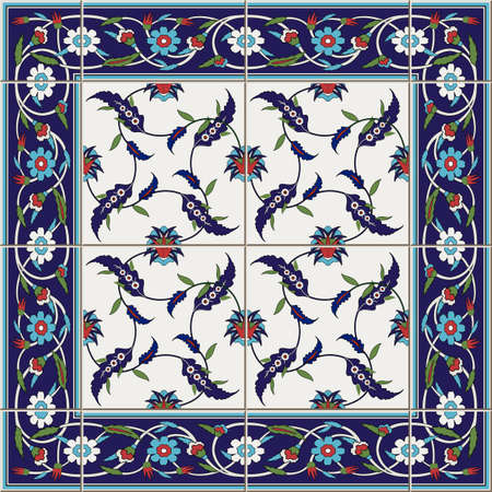 Gorgeous seamless pattern from tiles and border. Moroccan, Portuguese,Turkish, Azulejo ornaments. Can be used for wallpaper, pattern fills, web page background,surface textures.のイラスト素材