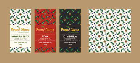 Template for creating packaging design for elite Ceylon, Indian tea in national style. Bonus - ethnic seamless pattern.の写真素材