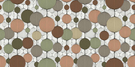 Abstract seamless pattern. Multicolored Intertwined garlands, Chinese lanterns. Trendy colors for interior design, printed products, wallpaper.のイラスト素材