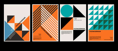 Artworks, posters inspired postmodern of vector abstract dynamic symbols with bold geometric shapes, useful for web background, poster art design, magazine front page, hi-tech print, cover artwork.のイラスト素材