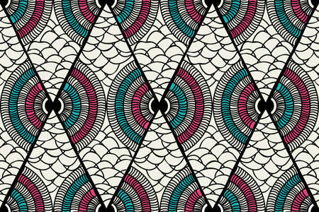 African fashion seamless pattern ornament in vibrant colours, picture art and abstract background for Fabric Print, Scarf, Shawl, Carpet, Kerchief, Handkerchief, vector.のイラスト素材