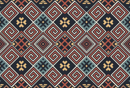 Bohemian, fashionable seamless ornament in ethnic style. In modern trendy shades. Perfect for the design of fabrics, clothing, interiors.のイラスト素材