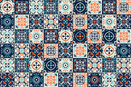 Gorgeous seamless pattern Moroccan, Portuguese tiles, Azulejo, ornaments. Can be used for wallpaper, pattern fills, web page background,surface texturesのイラスト素材