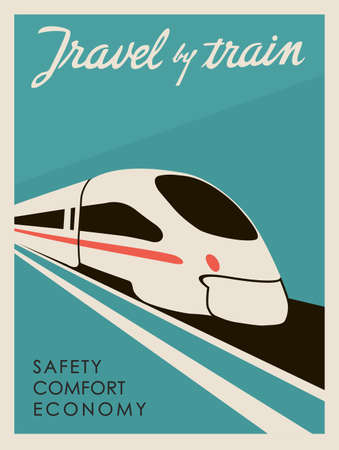 Retro style poster Travel by train . To create advertising for travel agencies. Interior design.のイラスト素材