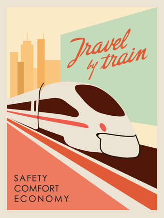 Retro style poster Travel by train . To create advertising for travel agencies. Interior design.のイラスト素材