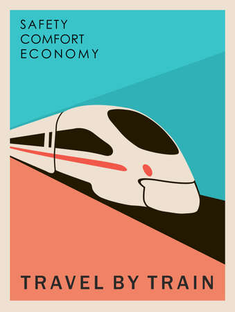 Retro style poster Travel by train . To create advertising for travel agencies. Interior design.のイラスト素材
