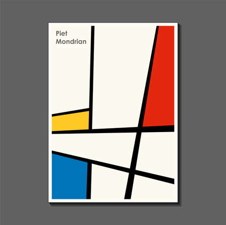 Fashion poster inspired by postmodern Piet Mondrian. Neoplasty, Bauhaus. Useful for interior design, background, poster design, first page of the magazine, high-tech printing, cover.のイラスト素材
