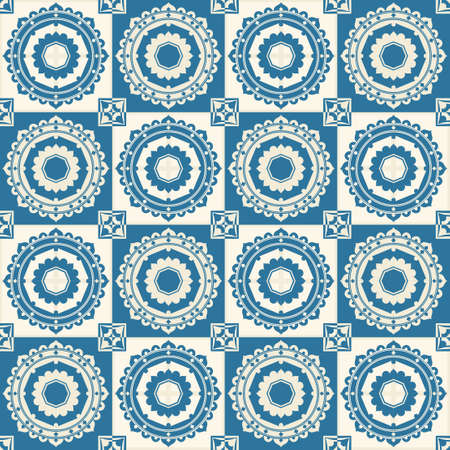 Gorgeous seamless pattern from dark blue and white Moroccan, Portuguese tiles, Azulejo, ornaments. Can be used for wallpaper, pattern fills, web page background,surface textures.のイラスト素材