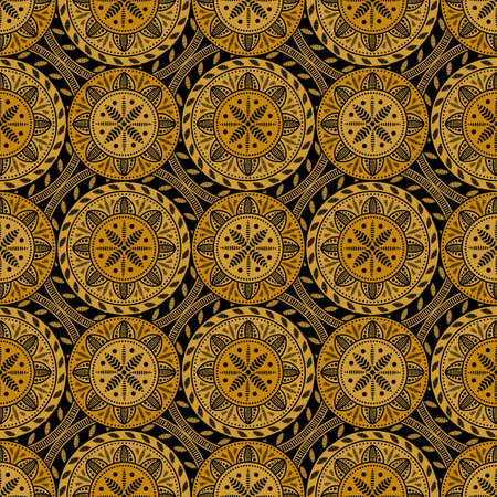 Bohemian, fashionable seamless ornament in ethnic style. In modern trendy golden shades. Perfect for the design of fabrics, clothing, interiors.のイラスト素材