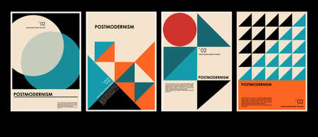 Artworks, posters inspired postmodern of vector abstract dynamic symbols with bold geometric shapes, useful for web background, poster art design, magazine front page, hi-tech print, cover artwork.のイラスト素材