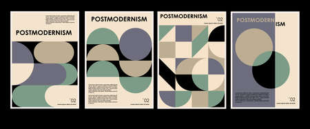 Artworks, posters inspired postmodern of vector abstract dynamic symbols with bold geometric shapes, useful for web background, poster art design, magazine front page, hi-tech print, cover artwork.のイラスト素材