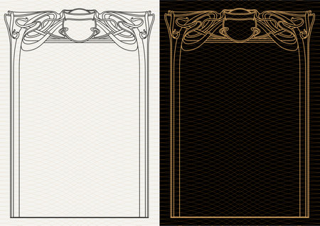 Luxury frame invitation card background vector. Elegant classic antique design, gold lines t, sparkle on black background. Premium design illustration for gala card, grand opening, art deco, magazine.のイラスト素材